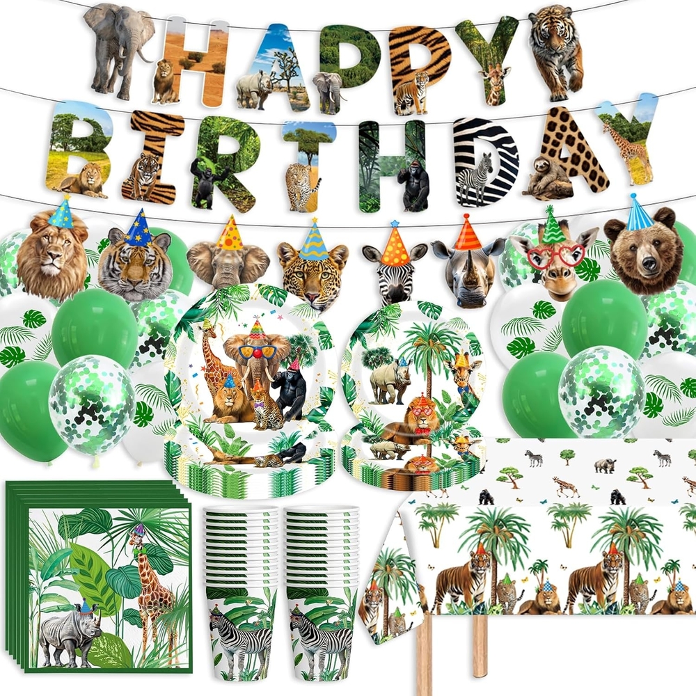 Zoo Jungle Safari Birthday Party Supplies Disposable Tableware Set - Green